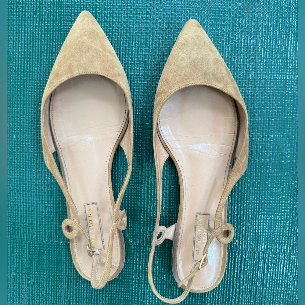 Aquazzura camel suede slingbacks. Size 38